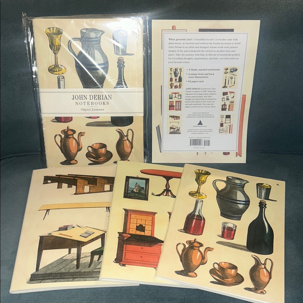 Set of 3 John Derian Notebooks w/ Vintage Illustrations 8.5’ x 6' New